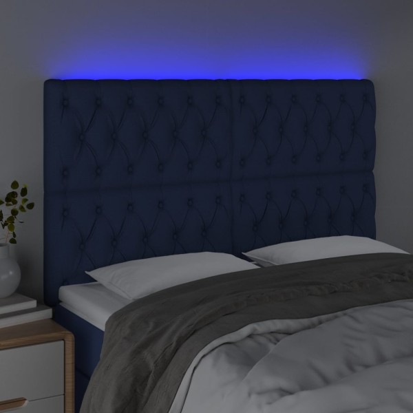 Cabecero con luces LED tela azul 144x7x118/128 cm Cabecero con luces LED tela azul 144x7x118/128 cm