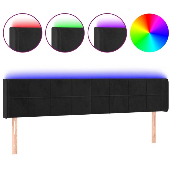 Cabecero con LED de terciopelo negro 163x16x78/88 cm Cabecero con LED de terciopelo negro 163x16x78/88 cm