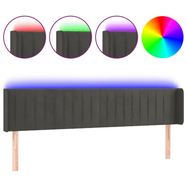 Cabecero con LED de terciopelo gris oscuro 183x16x78/88 cm Cabecero con LED de terciopelo gris oscuro 183x16x78/88 cm