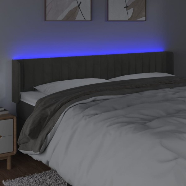 Cabecero con LED de terciopelo gris oscuro 183x16x78/88 cm Cabecero con LED de terciopelo gris oscuro 183x16x78/88 cm