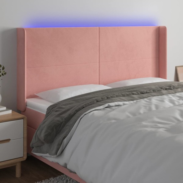 Cabecero con LED de terciopelo rosa 203x16x118/128 cm Cabecero con LED de terciopelo rosa 203x16x118/128 cm