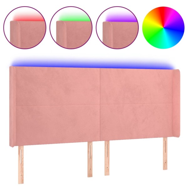 Cabecero con LED de terciopelo rosa 203x16x118/128 cm Cabecero con LED de terciopelo rosa 203x16x118/128 cm