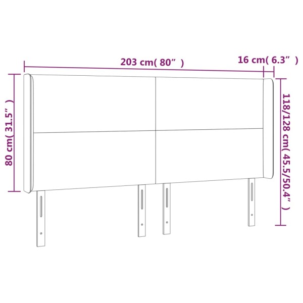 Cabecero con LED de terciopelo rosa 203x16x118/128 cm Cabecero con LED de terciopelo rosa 203x16x118/128 cm