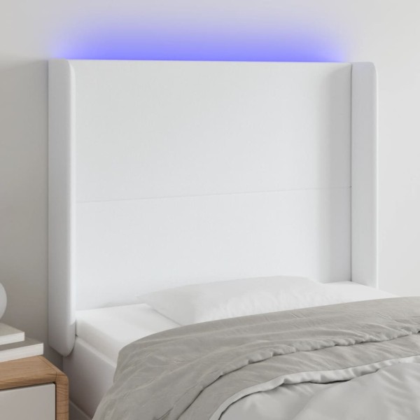 Cabecero con LED cuero sintético blanco 93x16x118/128 cm Cabecero con LED cuero sintético blanco 93x16x118/128 cm