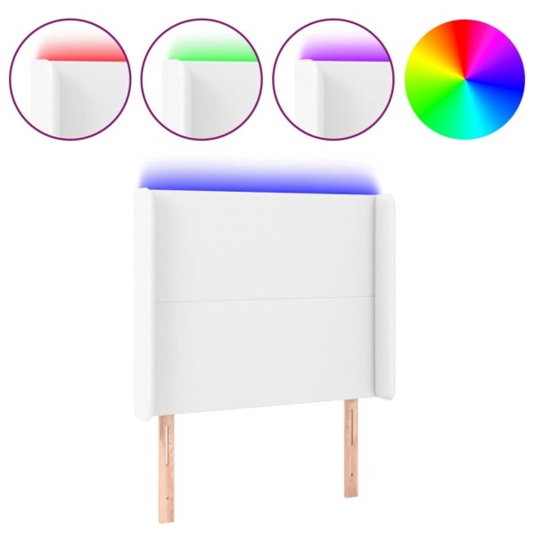 Cabecero con LED cuero sintético blanco 93x16x118/128 cm Cabecero con LED cuero sintético blanco 93x16x118/128 cm