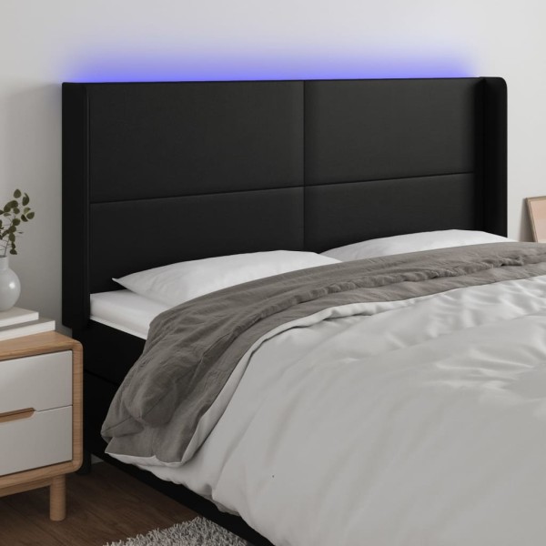 Cabecero con LED cuero sintético negro 183x16x118/128 cm Cabecero con LED cuero sintético negro 183x16x118/128 cm