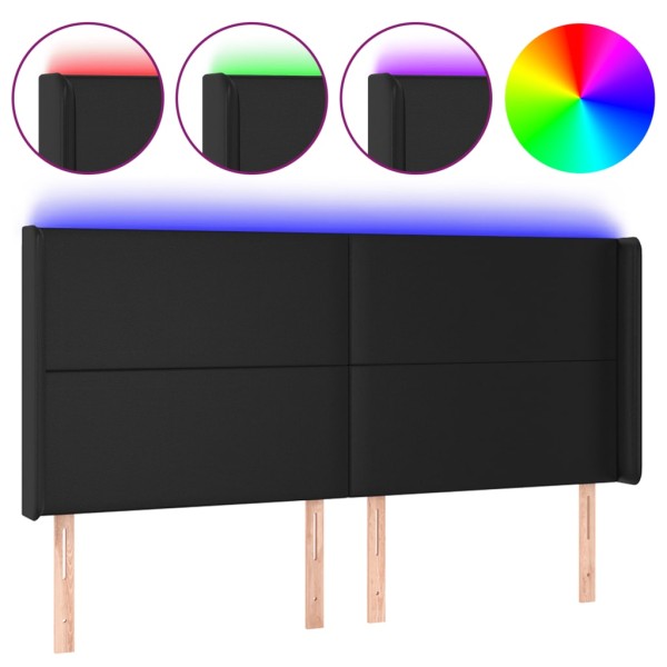 Cabecero con LED cuero sintético negro 183x16x118/128 cm Cabecero con LED cuero sintético negro 183x16x118/128 cm