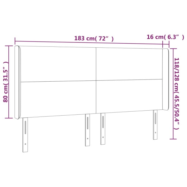 Cabecero con LED cuero sintético negro 183x16x118/128 cm Cabecero con LED cuero sintético negro 183x16x118/128 cm