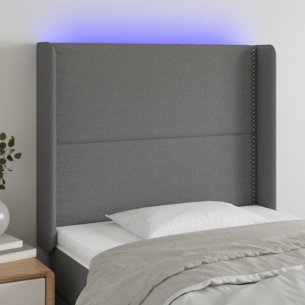Cabecero con LED de tela gris oscuro 93x16x118/128 cm Cabecero con LED de tela gris oscuro 93x16x118/128 cm