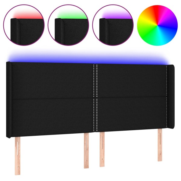 Cabecero con LED de tela negro 163x16x118/128 cm Cabecero con LED de tela negro 163x16x118/128 cm