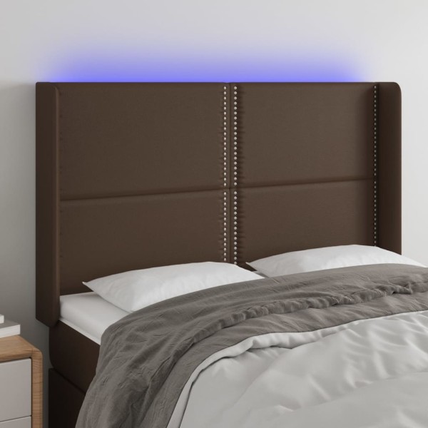 Cabecero con LED cuero sintético marrón 147x16x118/128 cm Cabecero con LED cuero sintético marrón 147x16x118/128 cm