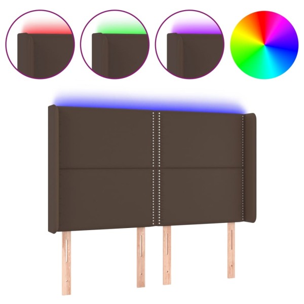 Cabecero con LED cuero sintético marrón 147x16x118/128 cm Cabecero con LED cuero sintético marrón 147x16x118/128 cm