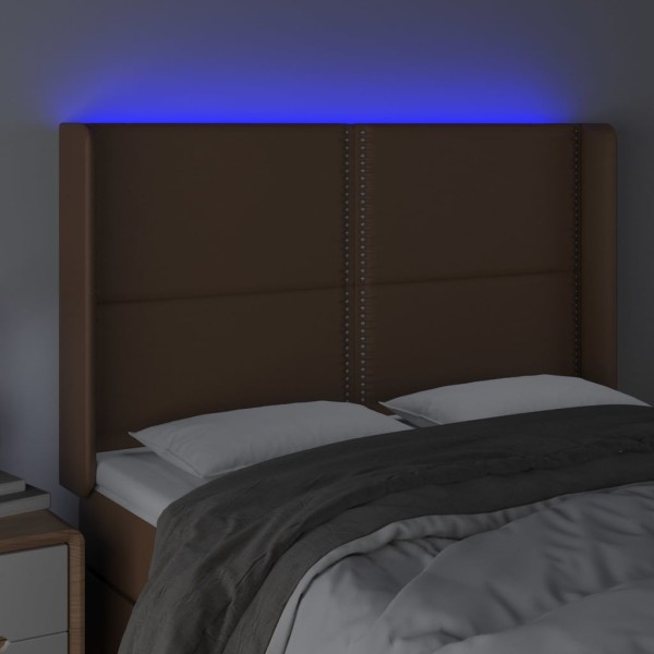 Cabecero con LED cuero sintético marrón 147x16x118/128 cm Cabecero con LED cuero sintético marrón 147x16x118/128 cm