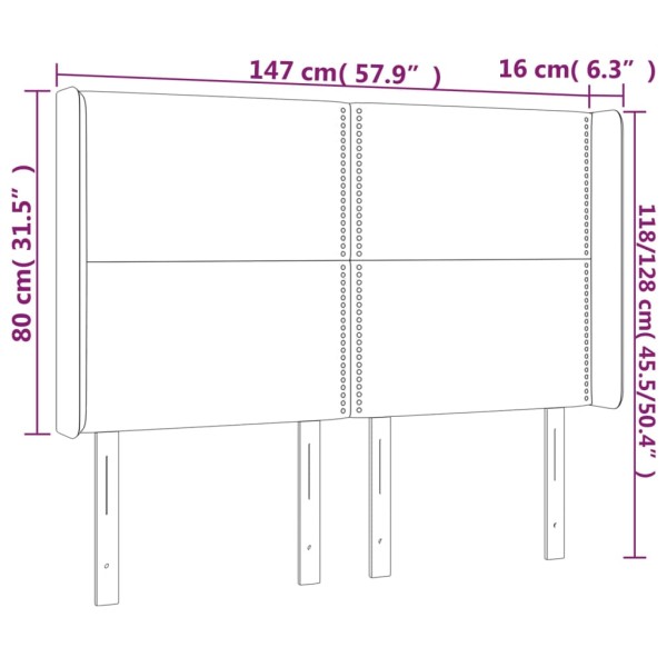 Cabecero con LED cuero sintético marrón 147x16x118/128 cm Cabecero con LED cuero sintético marrón 147x16x118/128 cm