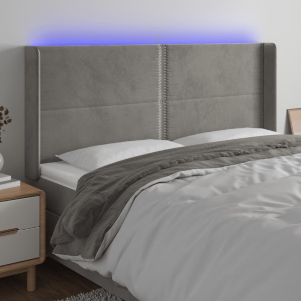Cabecero con LED de terciopelo gris claro 183x16x118/128 cm Cabecero con LED de terciopelo gris claro 183x16x118/128 cm