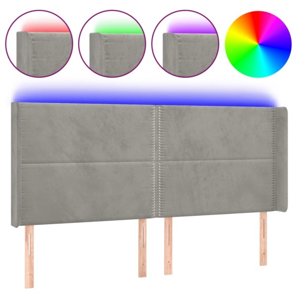 Cabecero con LED de terciopelo gris claro 183x16x118/128 cm Cabecero con LED de terciopelo gris claro 183x16x118/128 cm