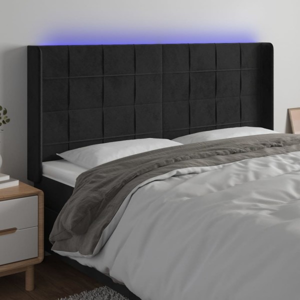 Cabecero con LED de terciopelo negro 163x16x118/128 cm Cabecero con LED de terciopelo negro 163x16x118/128 cm