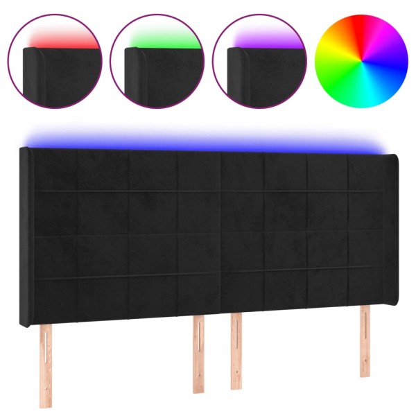 Cabecero con LED de terciopelo negro 163x16x118/128 cm Cabecero con LED de terciopelo negro 163x16x118/128 cm