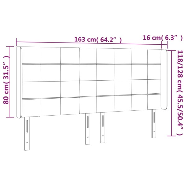 Cabecero con LED de terciopelo negro 163x16x118/128 cm Cabecero con LED de terciopelo negro 163x16x118/128 cm