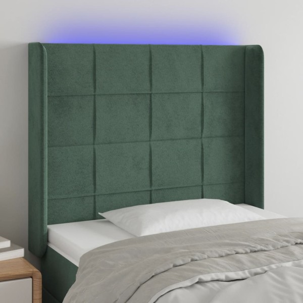 Cabecero con LED de terciopelo verde oscuro 83x16x118/128 cm Cabecero con LED de terciopelo verde oscuro 83x16x118/128 cm