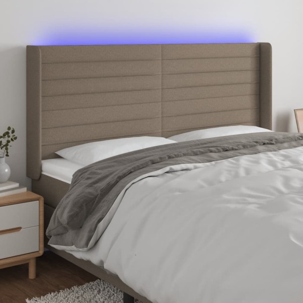 Cabecero con LED de tela gris taupe 203x16x118/128 cm Cabecero con LED de tela gris taupe 203x16x118/128 cm