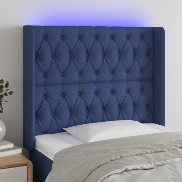 Cabecero con LED de tela azul 93x16x118/128 cm Cabecero con LED de tela azul 93x16x118/128 cm