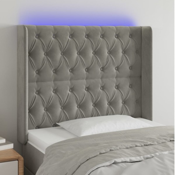 Cabecero con LED de terciopelo gris claro 93x16x118/128 cm Cabecero con LED de terciopelo gris claro 93x16x118/128 cm
