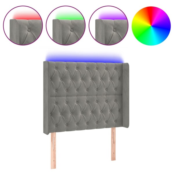Cabecero con LED de terciopelo gris claro 93x16x118/128 cm Cabecero con LED de terciopelo gris claro 93x16x118/128 cm