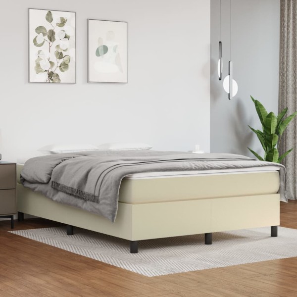 Estructura de cama box spring cuero sintético crema 140x200 cm Estructura de cama box spring cuero sintético crema 140x200 cm