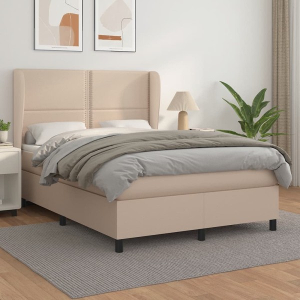 Cama box spring con colchón cuero sintético capuchino 140x200cm Cama box spring con colchón cuero sintético capuchino 140x200cm