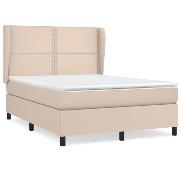 Cama box spring con colchón cuero sintético capuchino 140x200cm Cama box spring con colchón cuero sintético capuchino 140x200cm