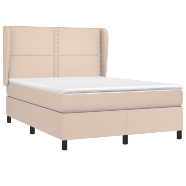 Cama box spring con colchón cuero sintético capuchino 140x200cm Cama box spring con colchón cuero sintético capuchino 140x200cm