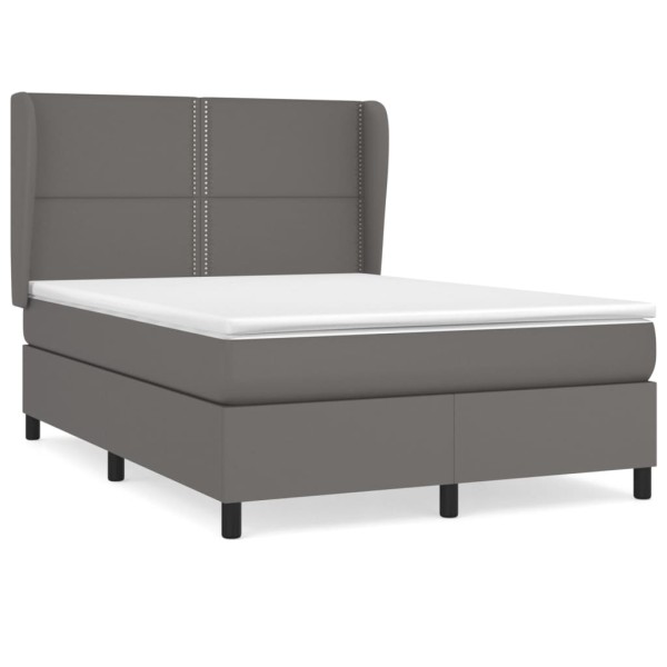 Cama box spring con colchón cuero sintético gris 140x190 cm Cama box spring con colchón cuero sintético gris 140x190 cm