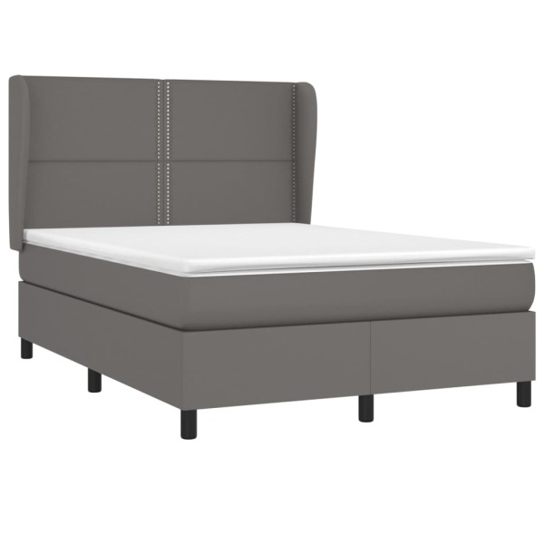 Cama box spring con colchón cuero sintético gris 140x190 cm Cama box spring con colchón cuero sintético gris 140x190 cm