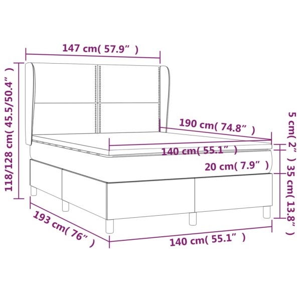Cama box spring con colchón cuero sintético gris 140x190 cm Cama box spring con colchón cuero sintético gris 140x190 cm