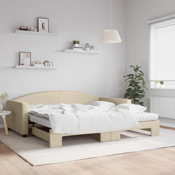 Sofá cama nido con colchón tela crema 100x200 cm Sofá cama nido con colchón tela crema 100x200 cm