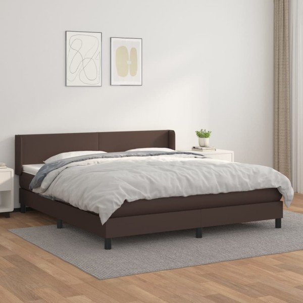 Cama box spring con colchón cuero sintético marrón 160x200 cm Cama box spring con colchón cuero sintético marrón 160x200 cm