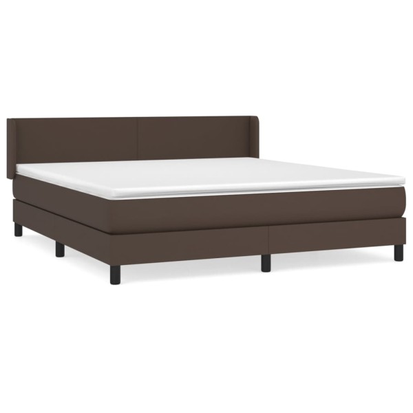 Cama box spring con colchón cuero sintético marrón 160x200 cm Cama box spring con colchón cuero sintético marrón 160x200 cm