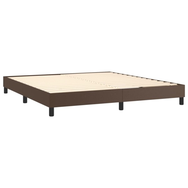 Cama box spring con colchón cuero sintético marrón 160x200 cm Cama box spring con colchón cuero sintético marrón 160x200 cm