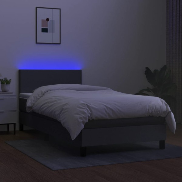 Cama box spring con colchón y LED tela gris oscuro 80x200 cm