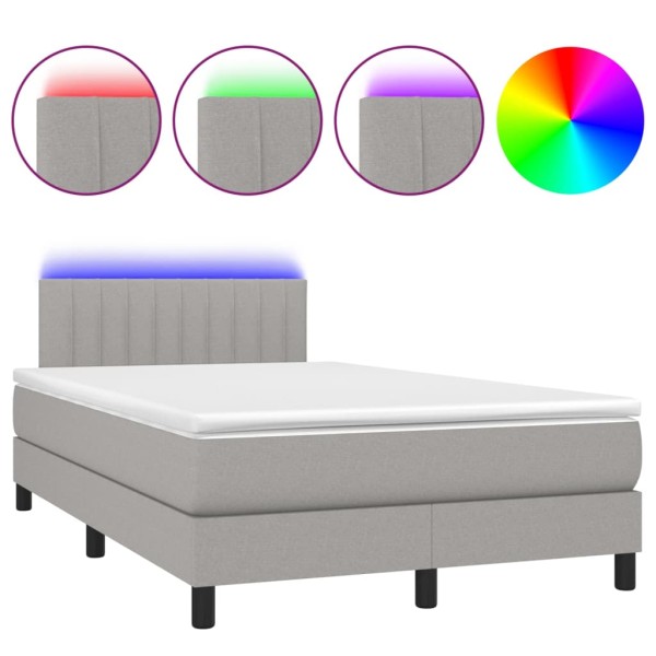 Cama box spring con colchón tela y LED gris claro 120x200 cm Cama box spring con colchón tela y LED gris claro 120x200 cm
