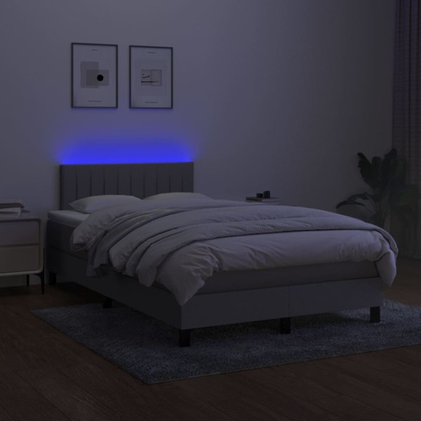 Cama box spring con colchón tela y LED gris claro 120x200 cm Cama box spring con colchón tela y LED gris claro 120x200 cm