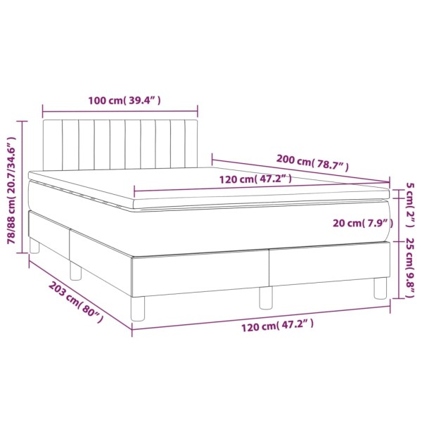 Cama box spring con colchón tela y LED gris claro 120x200 cm Cama box spring con colchón tela y LED gris claro 120x200 cm