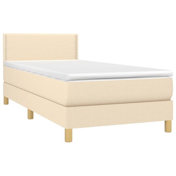 Cama box spring con colchón y LED tela crema 90x200 cm Cama box spring con colchón y LED tela crema 90x200 cm
