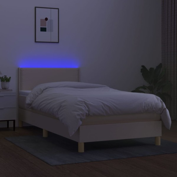 Cama box spring con colchón y LED tela crema 90x200 cm Cama box spring con colchón y LED tela crema 90x200 cm