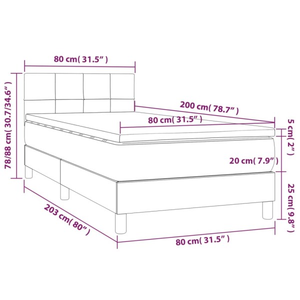 Cama box spring con colchón LED tela negro 80x200 cm