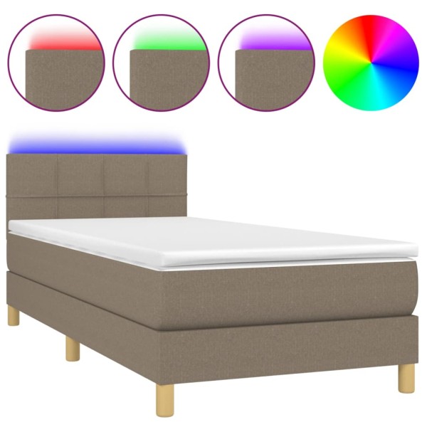 Cama box spring con colchón LED tela gris taupe 80x200 cm Cama box spring con colchón LED tela gris taupe 80x200 cm