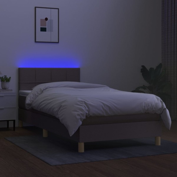 Cama box spring con colchón LED tela gris taupe 80x200 cm Cama box spring con colchón LED tela gris taupe 80x200 cm