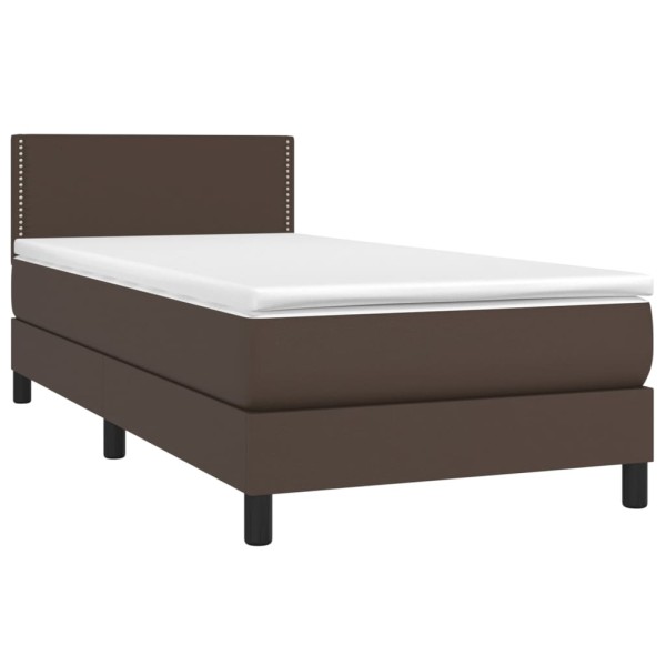 Cama box spring colchón y LED cuero sintético marrón 100x200 cm Cama box spring colchón y LED cuero sintético marrón 100x200 cm