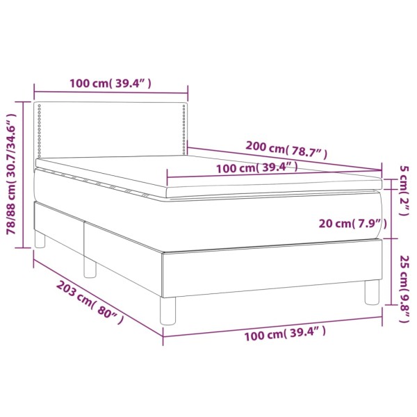 Cama box spring colchón y LED cuero sintético marrón 100x200 cm Cama box spring colchón y LED cuero sintético marrón 100x200 cm